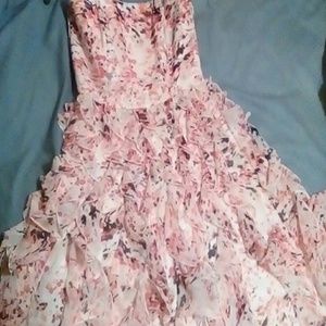 Floral print knee length strapless dress